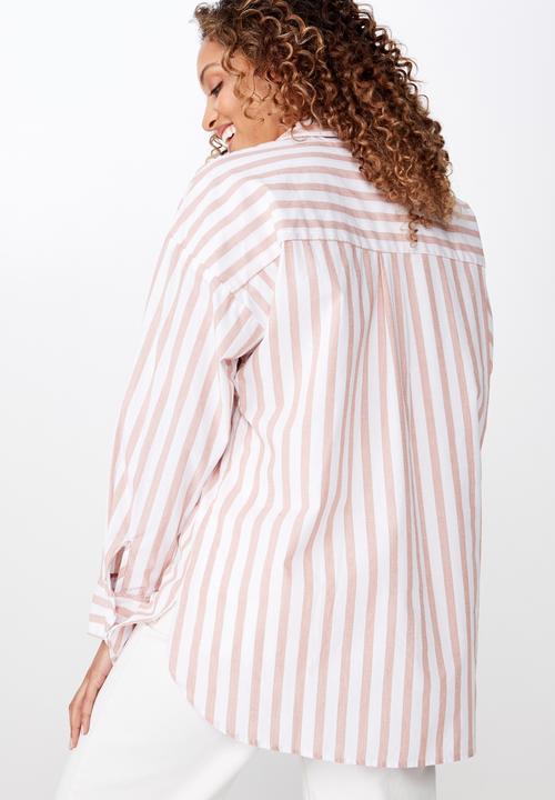 Cotton On - Pippa oversized shirt katie stripe - dusty pink & white 