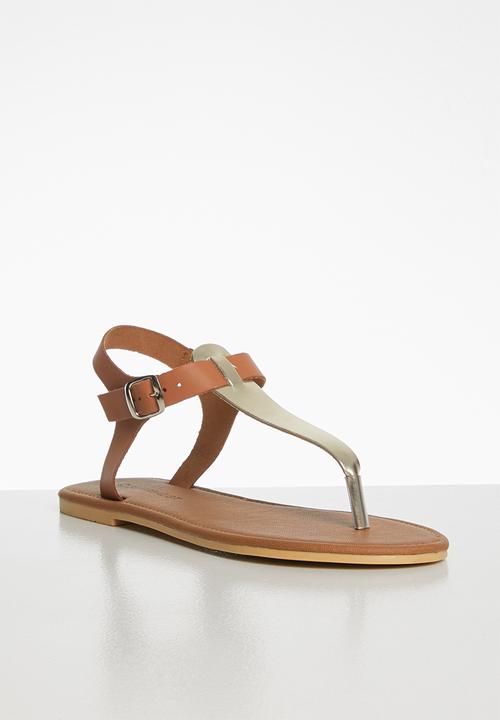 Superbalist - Zizi leather T-bar sandal - gold & tan