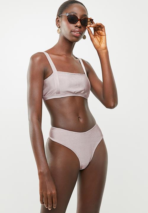 Missguided - Square neck high leg bandage bikini set - pink