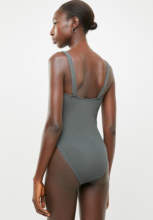 Missguided - Rib square neck swimsuit - grey