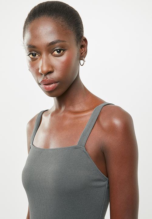 Missguided - Rib square neck swimsuit - grey