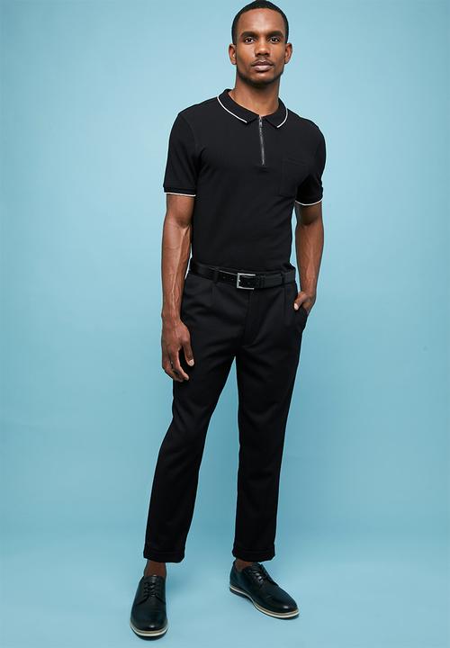 Superbalist - Pique slim fit zip golfer - black