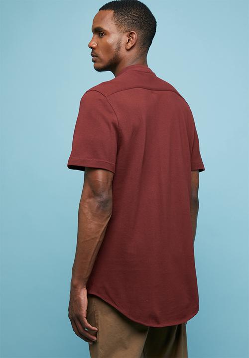 Superbalist - Pique knit mandarin shirt - burgundy