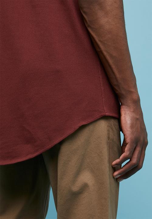 Superbalist - Pique knit mandarin shirt - burgundy