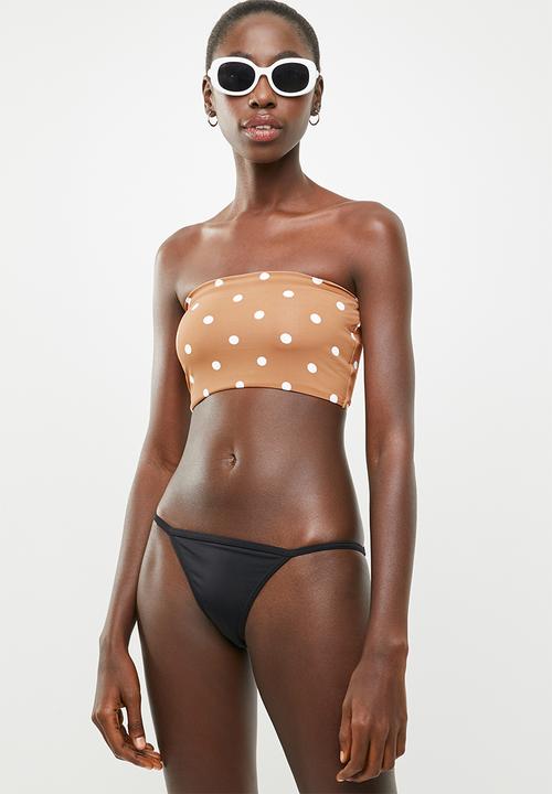 Cotton On - Longline bandeau bikini top - tan & white