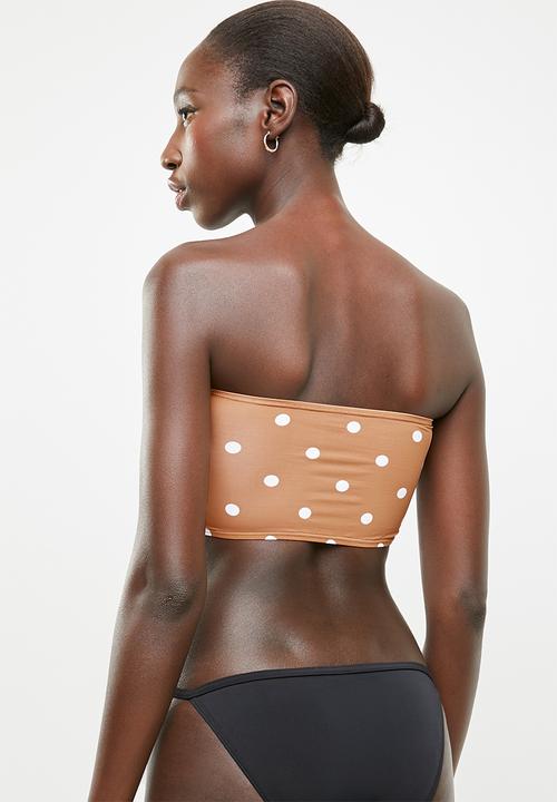 Cotton On - Longline bandeau bikini top - tan & white