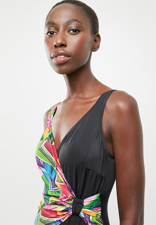 Jacqueline - Side sash geo print one piece - multi