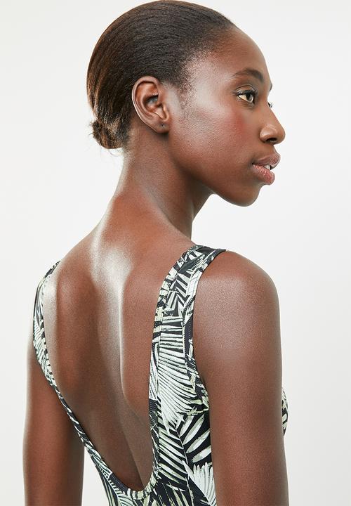 Jacqueline - Mesh palm print one piece - green & black
