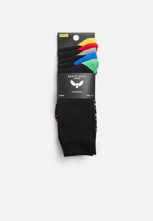 Brave Soul - Fred striped socks 5pk- black multi