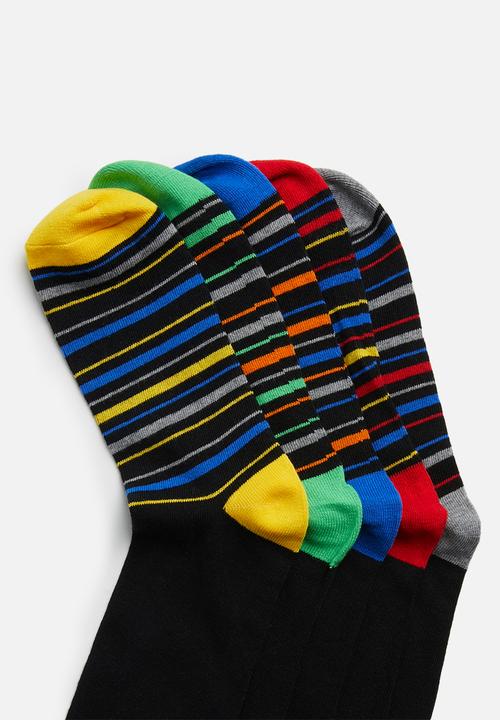 Brave Soul - Fred striped socks 5pk- black multi