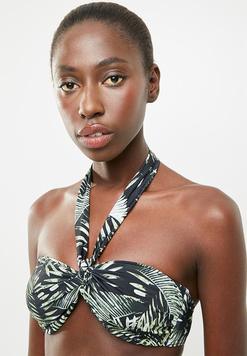 Jacqueline - Palm print bandeau bikini top - green & black