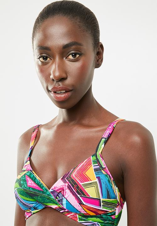Jacqueline - Crossover geo print bikini top - multi