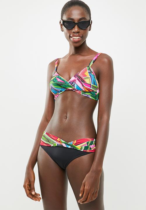 Jacqueline - Crossover geo print bikini top - multi