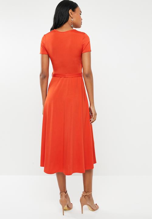 edit - Wrap over fit and flare dress - orange