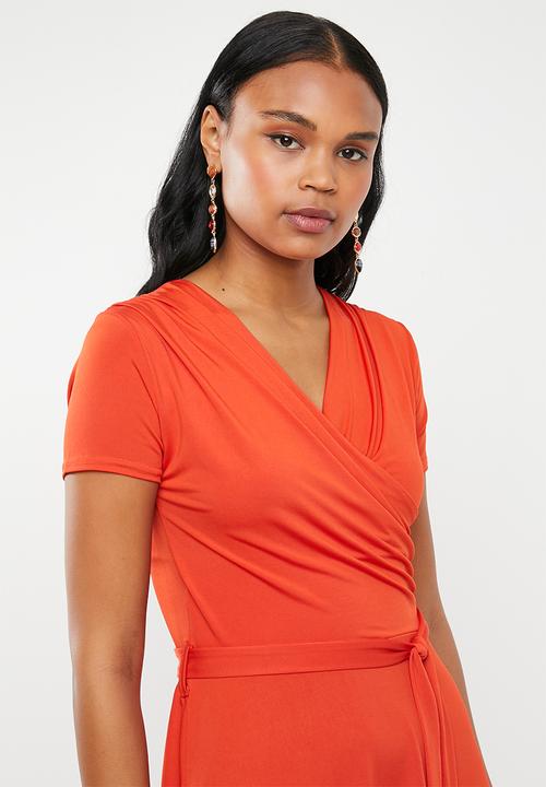 edit - Wrap over fit and flare dress - orange