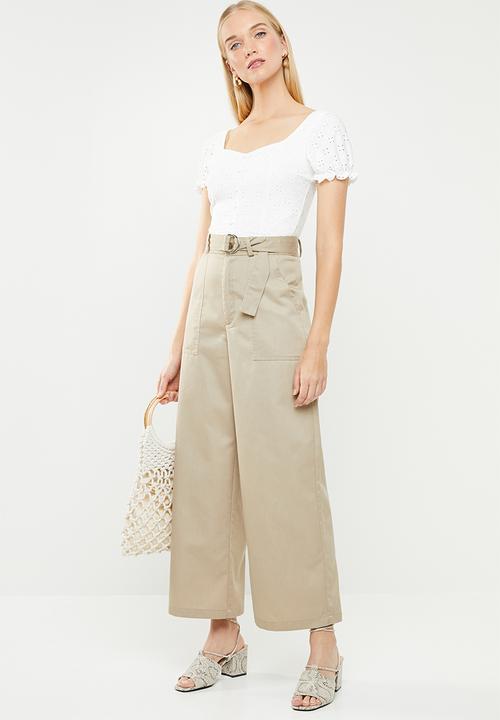 New Look - Broderie button through top - white