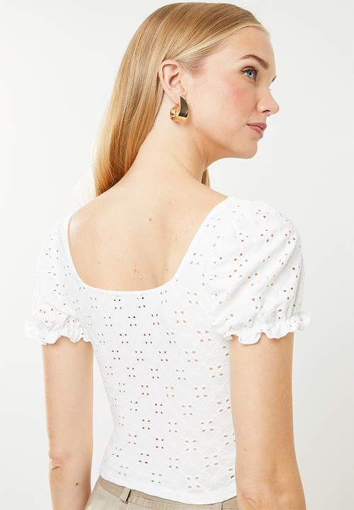 New Look - Broderie button through top - white