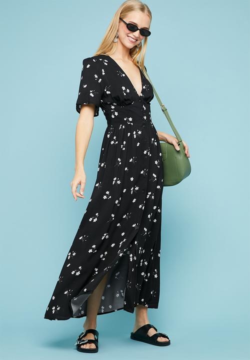 Superbalist - Button thru fit & flare dress - black & grey