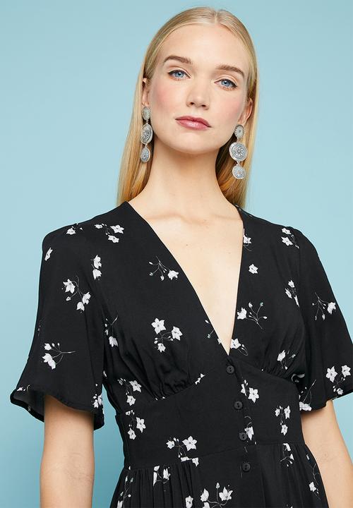 Superbalist - Button thru fit & flare dress - black & grey