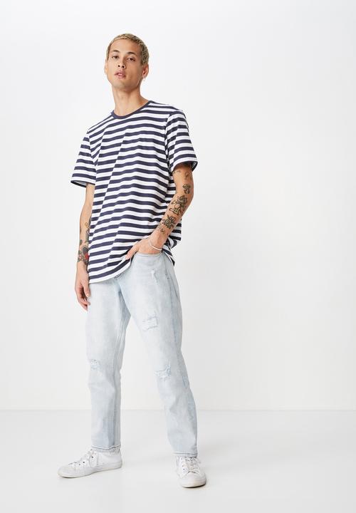 Cotton On - Tbar mid premium crew neck tee - white & navy