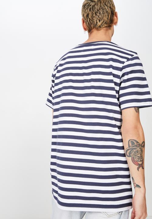 Cotton On - Tbar mid premium crew neck tee - white & navy