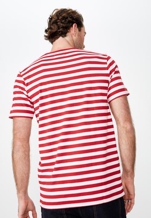 Cotton On - Tbar mid premium crew neck tee - white & red
