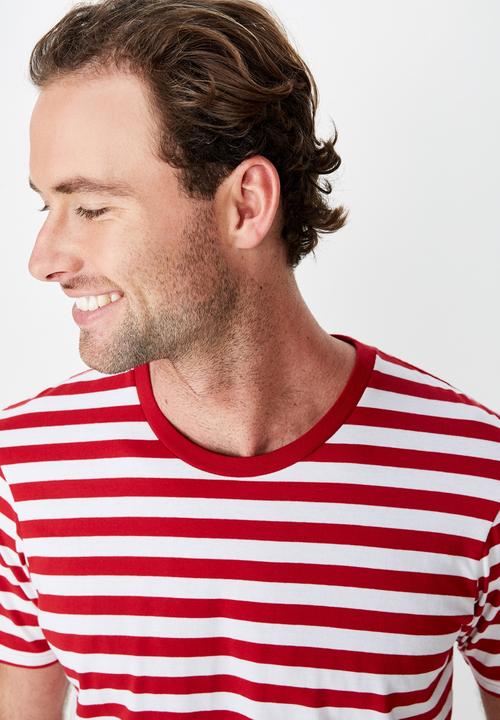 Cotton On - Tbar mid premium crew neck tee - white & red