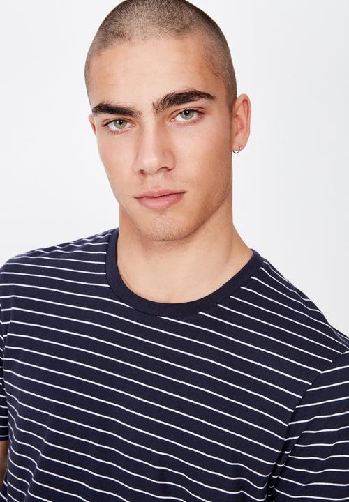 Cotton On - Tbar easy premium crew neck tee - navy & white