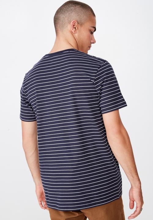 Cotton On - Tbar easy premium crew neck tee - navy & white
