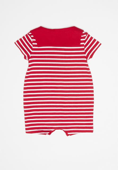 POLO - Tyler striped babygrow - red