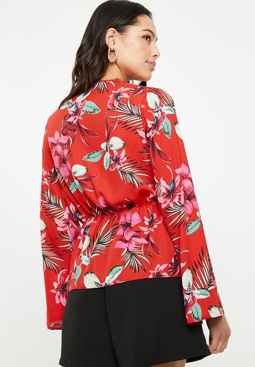 Missguided - Woven floral wrap blouse - multi