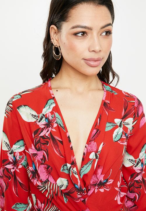 Missguided - Woven floral wrap blouse - multi