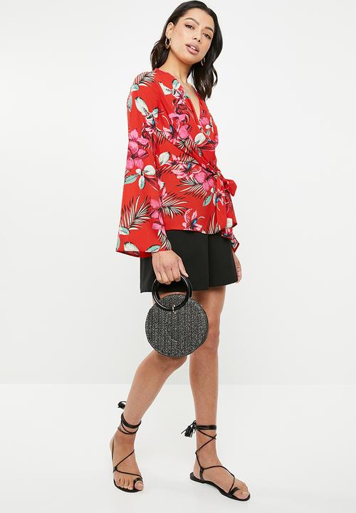 Missguided - Woven floral wrap blouse - multi