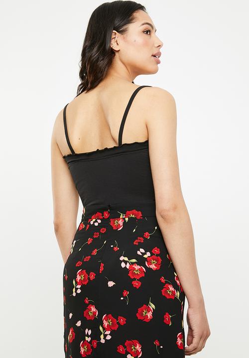 Missguided - Lettuce hem straight neck strappy bodysuit - black