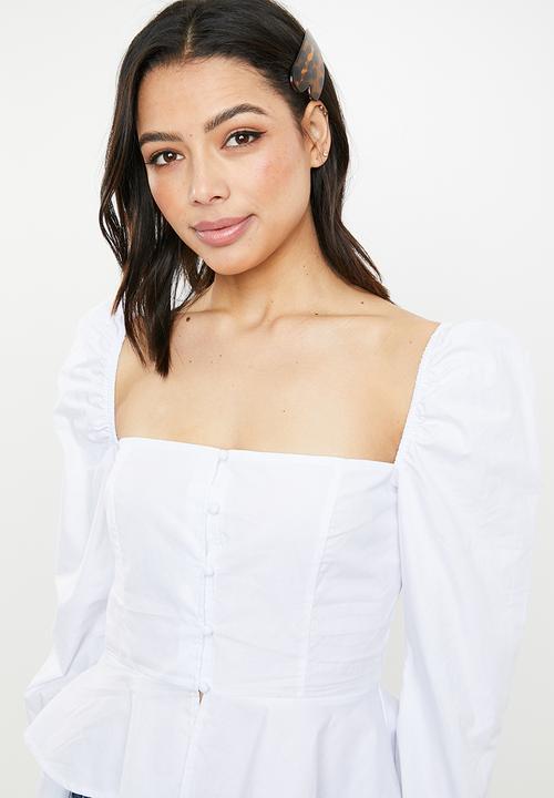 Missguided - Puff sleeve button down blouse - white