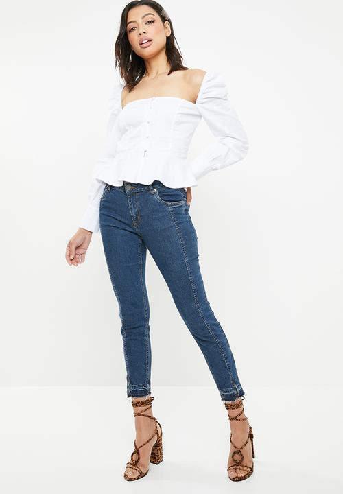 Missguided - Puff sleeve button down blouse - white