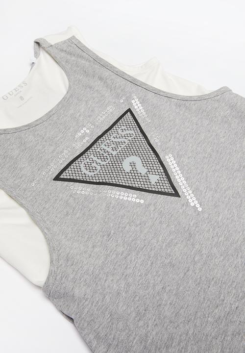 GUESS - Teens tri mesh carli dress - grey & white