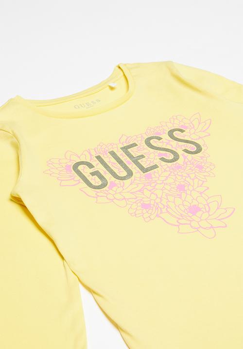 GUESS - Teens long sleeve leaf tri tee - yellow