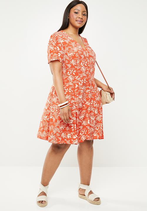 New Look - Elodie tropical tea dress - orange & cream