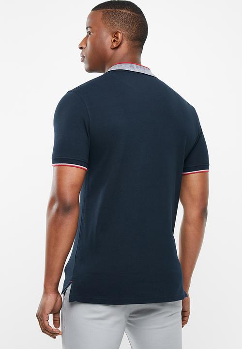 POLO - Ethan custom fit ss stripe collar golfer - navy