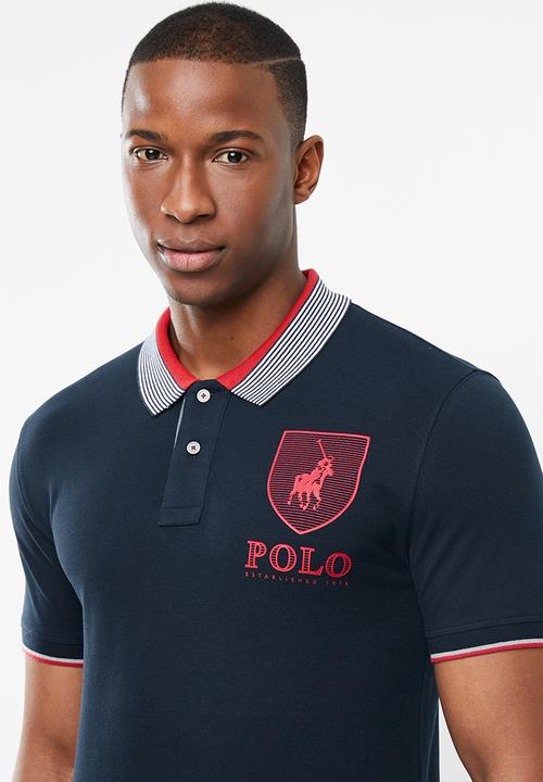 POLO - Ethan custom fit ss stripe collar golfer - navy