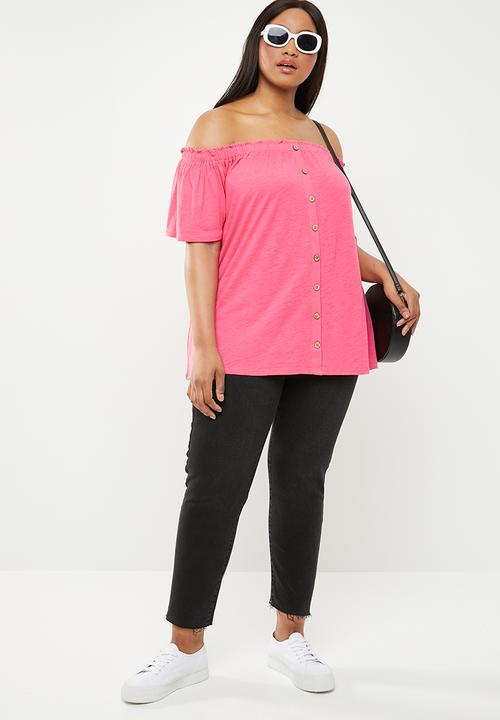 New Look - Button through bardot top - pink
