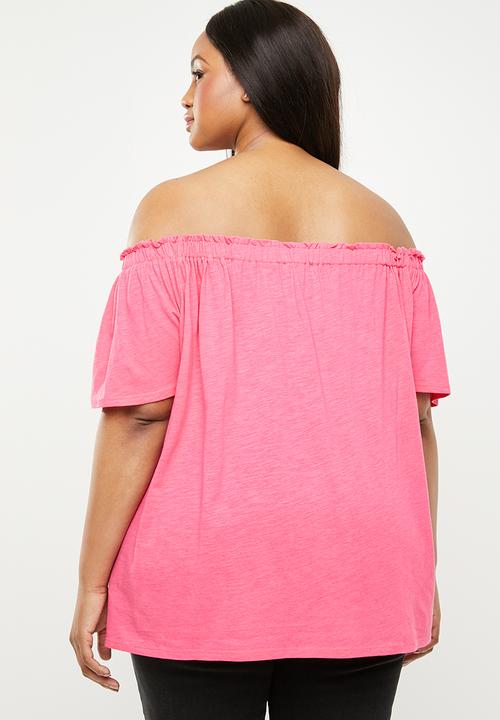 New Look - Button through bardot top - pink