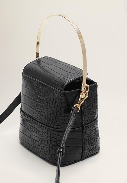 MANGO - Croc-effect bucket bag - black