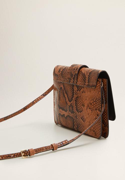 MANGO - Snakeskin effect bag - rust & brown 