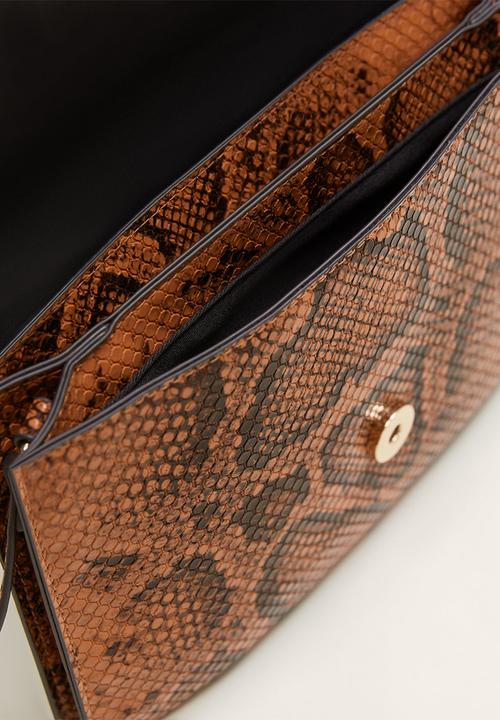MANGO - Snakeskin effect bag - rust & brown 