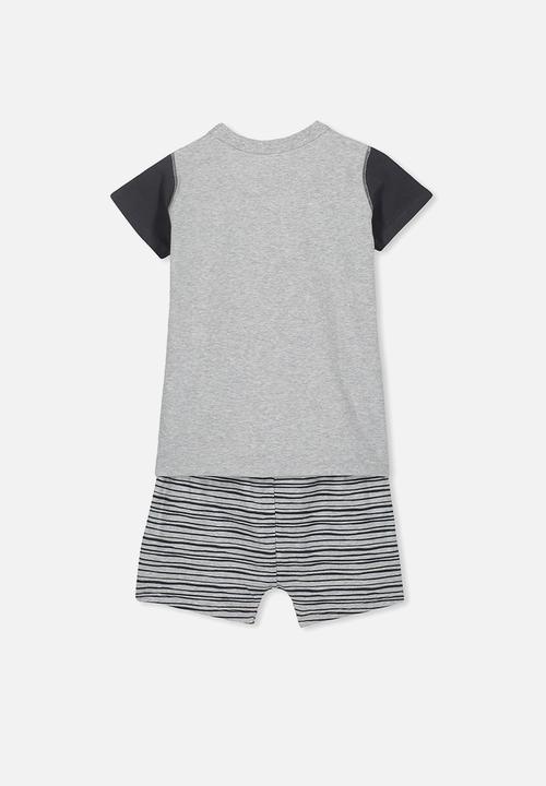 Cotton On - Hudson short sleeve pj set - grey