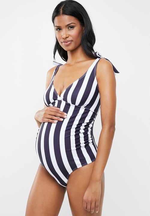Superbalist - Tie detail maternity swimsuit - navy & white
