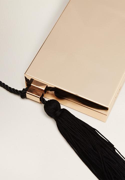 MANGO - Tassel metal clutch bag - gold