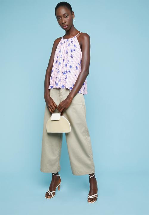 Superbalist - Halter neck floral check cami - pink & blue
